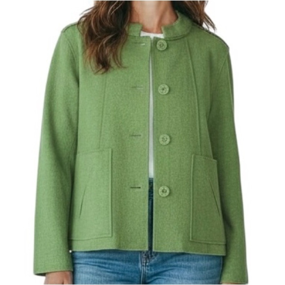 Coldwater Creek Wool blend Light weight Coat Green Womens M Textured Classy Chic